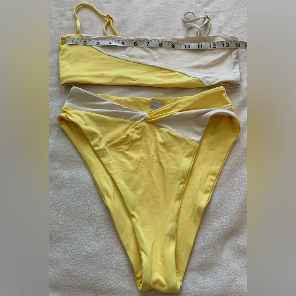 NWOT L*Space Ari Top Nancy Lee Bottom Bitsy Medium/Large Yellow White Colorblock